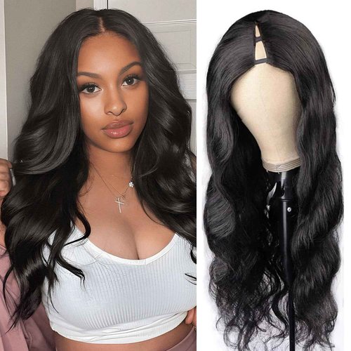 BDBDBD V Part Wig Human Hair Body Wave 100% Real Human Hair Upgrade U Part Human Hair Wig 180% Density Beginner Friendly Natural Color (12 inch)