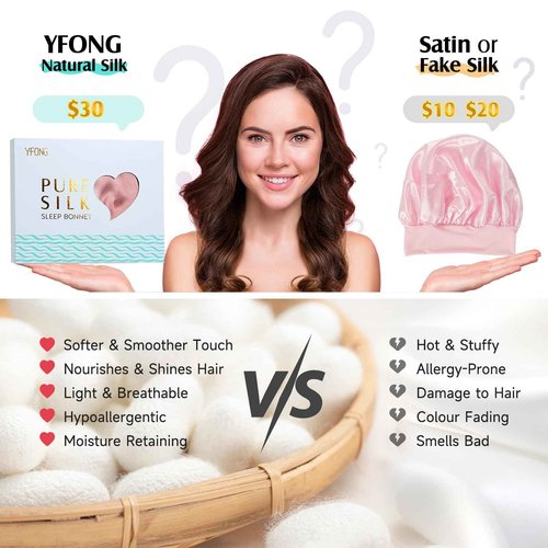 YFONG 2 Pack 100% 22 Momme Mulberry Silk Bonnet for Sleeping Women