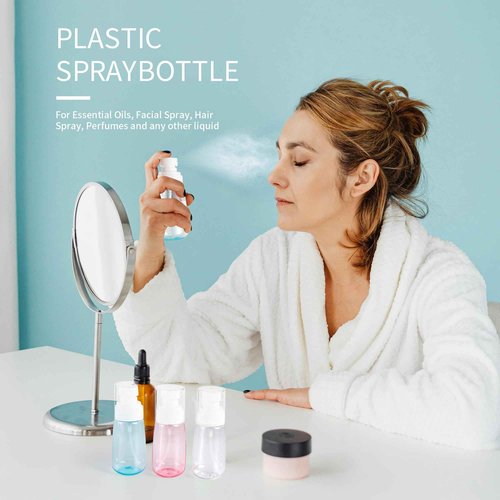 27 Pcs Travel Spray Bottle 60ml/2oz Leak Proof Fine Mist Spray Bottles Empty Mini Makeup Face Spray Bottle Clear Refillable Travel Containers for Perfume Cosmetic Essential Oil, 3 Color(360pcs Labels)