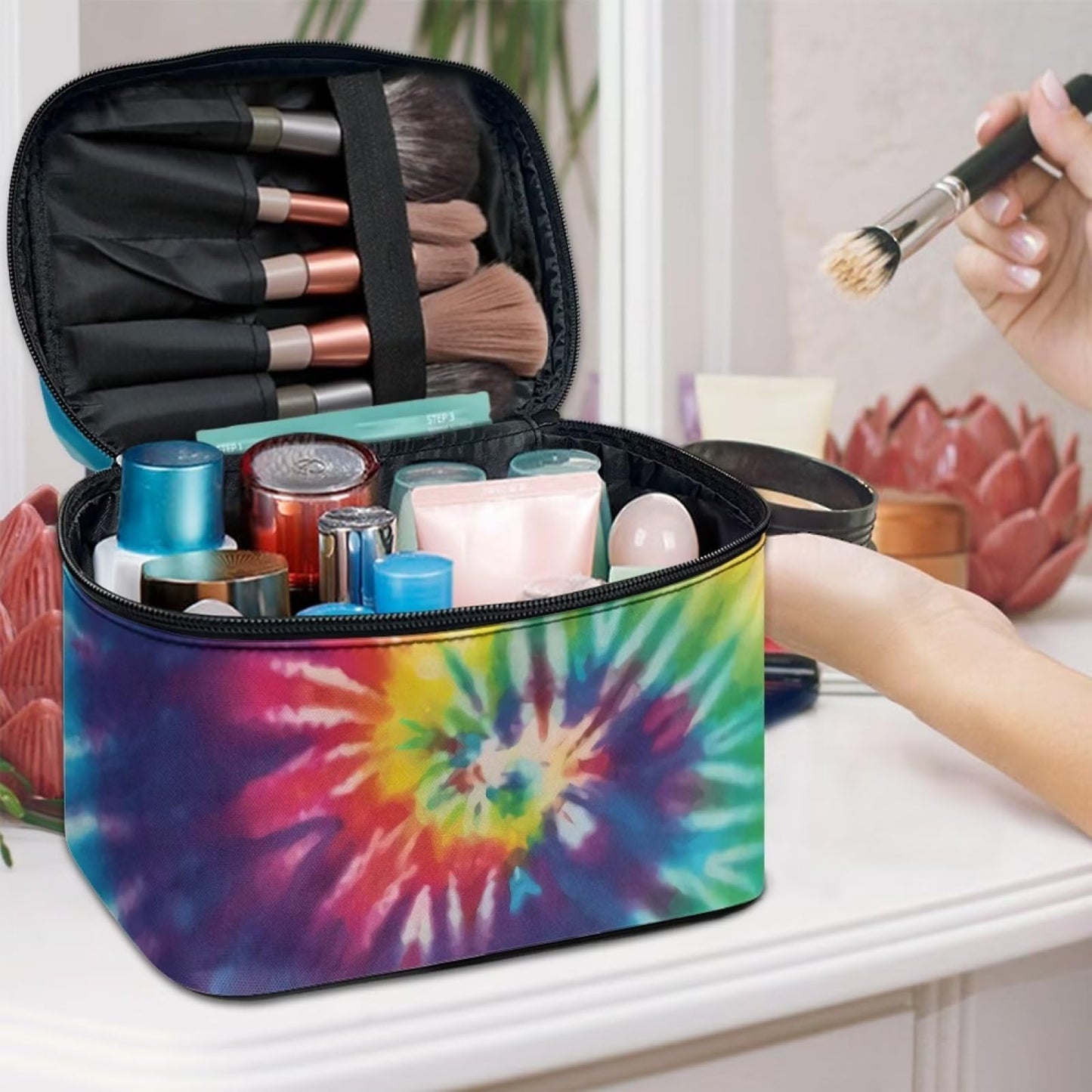 JoyLamoria Tie Dye Print Toiletry Bag Lightweight Cosmetic Bag Women Girls Makeup Case Pouch