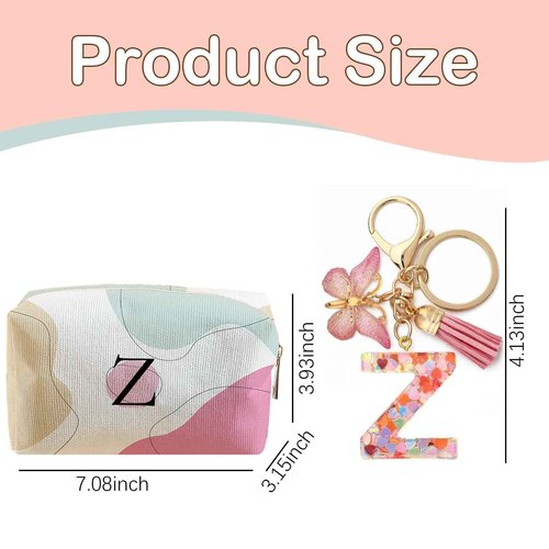 LYDZTION Personalized Initial Makeup Bag Letter Keychain, Custom Makeup Cosmetic Bag for Women Mom Best Friend Teen Girls Birthday Wedding Personalized Anniversary Bridal Shower Gifts (Z)