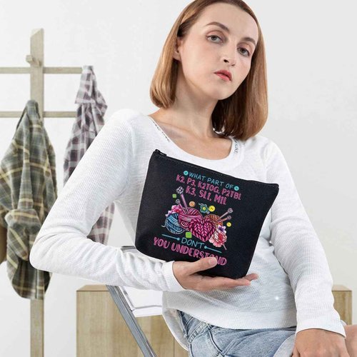 WZMPA Funny Knitting Cosmetic Bag Yarn Collector Gift What Part Don't You Understand Makeup Zipper Pouch Bag Knitter Merchandise (Don't Understan BL)