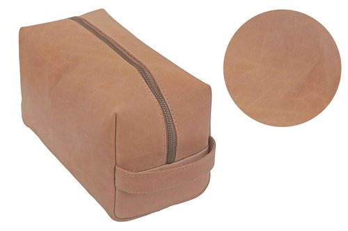 Artizanni Premium Leather Unisex Toiletry Travel Pouch, Cosmetic Bag Organizer Stylish Waterproof Lining Vintage Unisex Kit, Water Resistant-Cosmetic Case DOPP Kit SD 064 (Cognac)