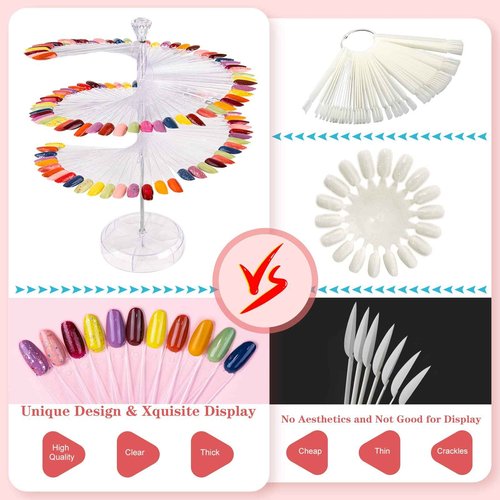 Subay Professional Finger Toe Nail Care Electric Nail Drill Machine with 120Pcs Clear Nail Color Swatches Display for Gel Polish Spiral Nail Sample Practice Sticks