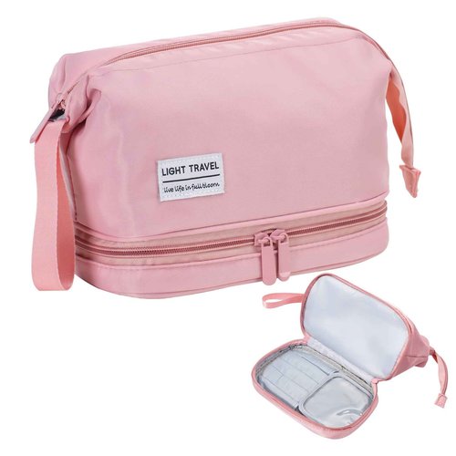 Haokuaile Hanging Travel Toiletry Bag for Women, Makeup Bag, Compact, sturdy, Lightweight, Waterproof, Simple and Practical, Functions As Both Cosmetic Organizer And Toiletry Bag (Woman, Pink)
