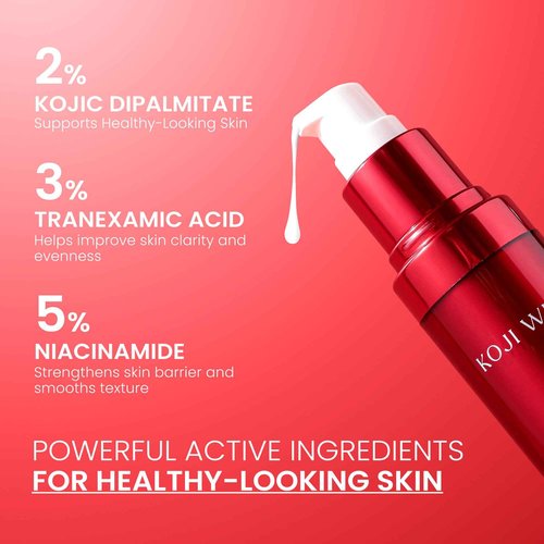 Koji White Kojic Acid Soap & Face Serum Bundle | Glycerin Soap Bar with Vitamin C, Tea Tree & Coconut Oil + 2% Kojic Dipalmitate Serum with 3% Tranexamic Acid, Niacinamide - Vegan, for Radiant Skin