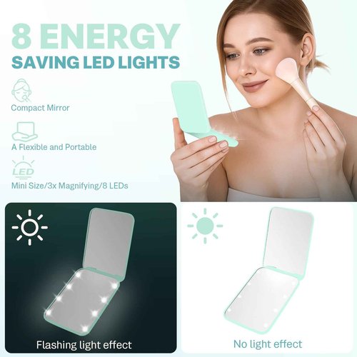 HOHOM Mini Travel Compact Mirror, 1X/3X Magnifying LED Pocket Travel Makeup Mirror for Women with Light for Purse, Double-Sided, Portable Folding Handheld, Small Lighted Mirrors for Girl