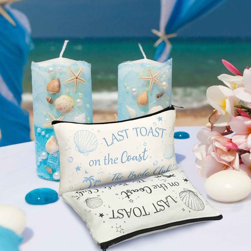 Pinkunn 6 Pcs Last Toast on the Coast Bridal Makeup Bag Bridal Shower Cosmetic Bag Bachelorette Party Favor Bridesmaid Proposal Gift Wedding Party Favor Floral Bride Purse for Women