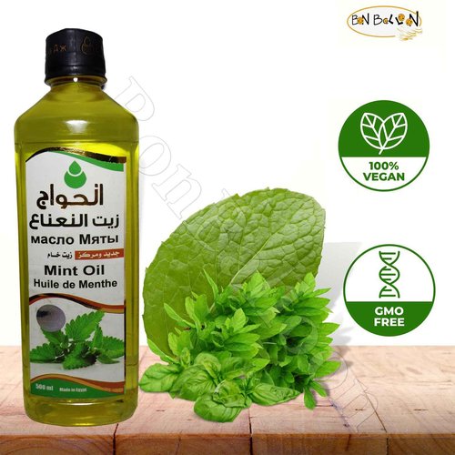 Pure & Natural Peppermint Oil Cold Pressed Al Hawaj Elhawag El Hawag Natural Concentrated Crude Perfect Fresh Mint Oils for Body & Skin & Hair (1 Pack = 17.64 oz / 500 ml) زيت النعناع الحواج