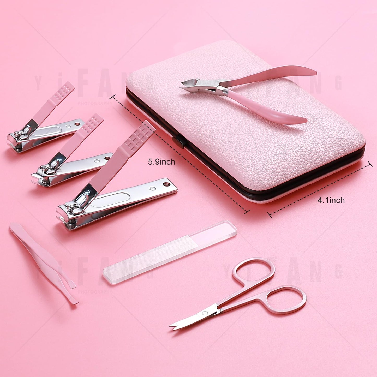 Manicure Set Pedicure Kit Nail Clippers Set Fingernail Clipper Set Ingrown Toenail Nail Kit Scissor Nail Trimmer Kit 15 Pieces Travel Nail Kit Care Grooming Tools with Fine Case Fine GIF (Pink_15in1)