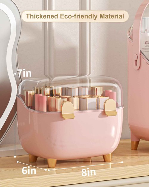 Anylady Lipstick Organizer For Vanity - Detachable Perfume Organizer (Thicken Upgraded), Lipstick Holder With Cover, Cosmetic Organizer (Pink)