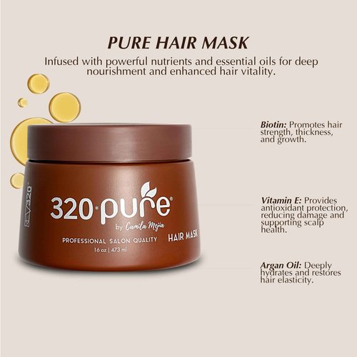 Rev320 320Pure Hair Mask for Damaged Hair 16oz, Mascarilla para el cabello, Deep Conditioning Mask for Dry, Frizzy, Color-Treated & Curly, Hydrating Treatment for Growth & Repair