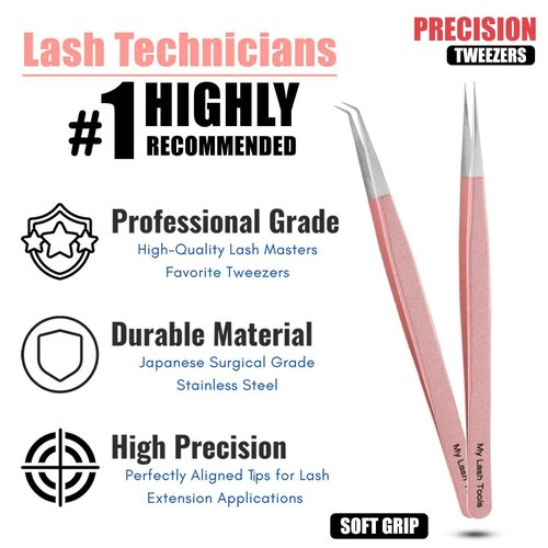 2pcs Straight & Curved Isolation Tweezers for Eyelash Extensions – 14cm Japanese Stainless Steel, Blush Pink, Best for Individual & Classic Lashes