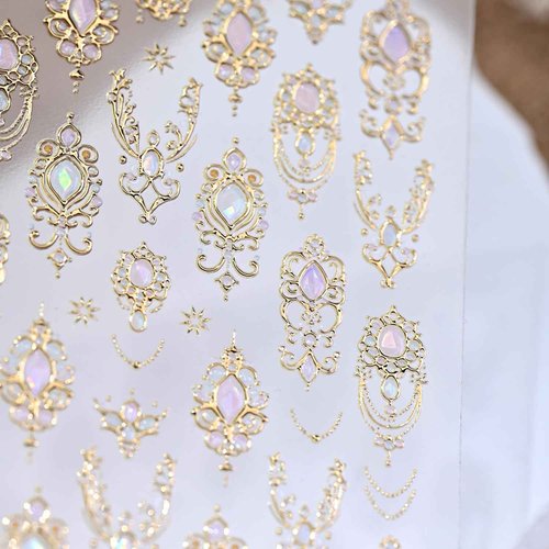 5D Embossed Gemstone Nail Stickers Gold Nail Art Stickers Decals with Gold Mace Design Nail Stickers for Nail Art Mace Style Self-Adhesive Manicure Decoration for Women Nails Supplies
