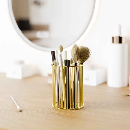 Heshuoer Makeup Holder - Makeup Brush Organizer, Cosmetic Brushes Storage Holder for Dressing Table, Gold.