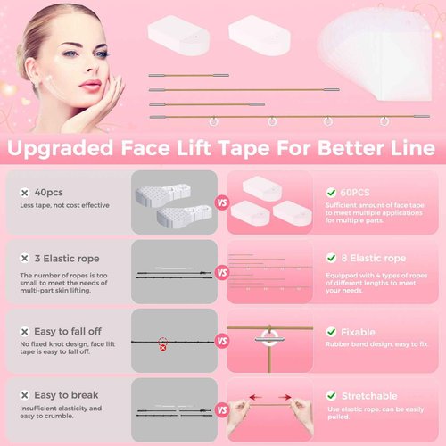 Invisible Face Lift Tape,100PCS Face Lifting Tapes and Bands with 8 Strings,Instant Face Lifter for Women Neck,Eyes,Double Chin,Sagging Skin,Face Tape for Tightening,Invisible Facelift Tape for Makeup
