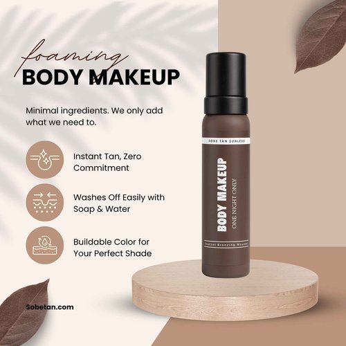 SoBe Tan Body Makeup Mousse, DHA Free, Instant Wash Off Bronzing Mousse 250 mL (8.5 fl oz) Streak Free and Transfer Resistant, Fragrance Free, Includes Applicator Mitt