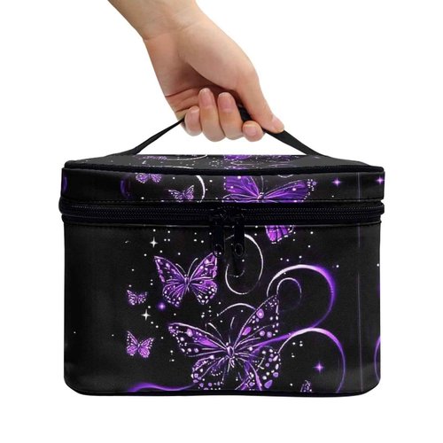Glorowreny Butterfly Toiletry Bag for Women Large Purple Portable Large Cosmetic Bags for Women Travel Makeup Cosmetic Zipper Bags Pouch Travel Toiletry Bag