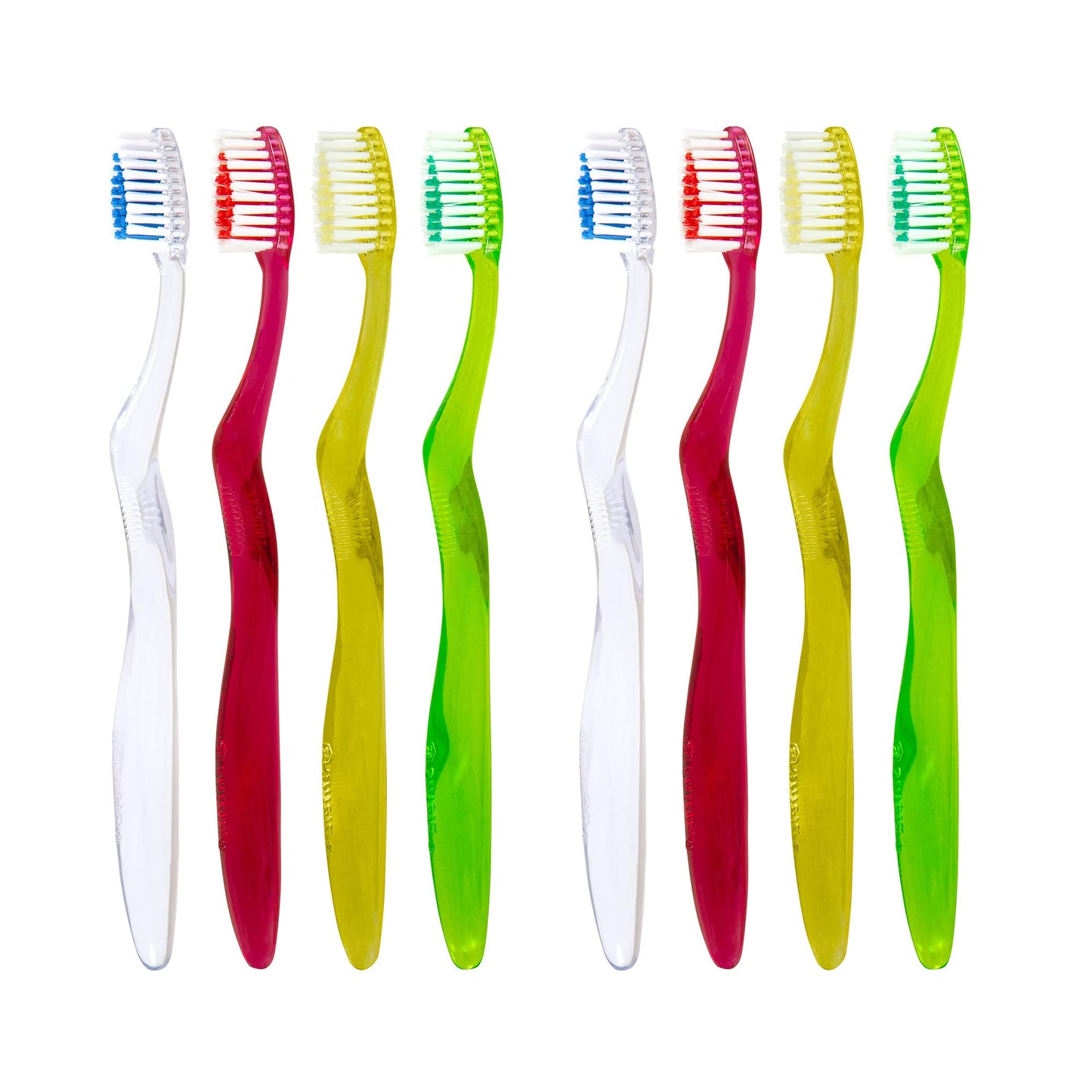 Shield Care Clarity Expert Manual Toothbrush for Sensitive Gums and Strong Teeth, Made with Food Material, Soft Bristles (Red, Green Yellow White) 8 Count (Pack of 1)