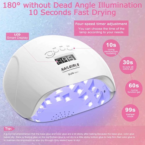 NAILGIRLS 150W UV LED Nail Lamp with Auto Sensor - Fast Curing Gel Polish Acrylic Nail Dryer, UV Nail Light 4 Timer Settings, 36 LED Beads and Automatic Sensor for Home Salon Use