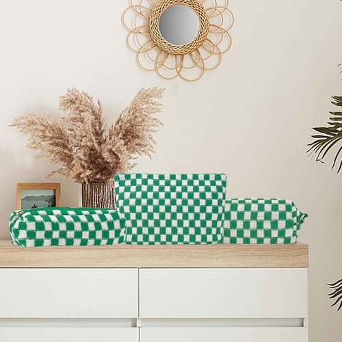 Makeup Bags Checkered Cosmetic Bag- 3PCS Travel Toiletry Bag Aesthetic Portable Accessories Pouch Preppy Pencil Checkered Pencil Pouch Case Cute Brushes Storage Bag for Women - Green