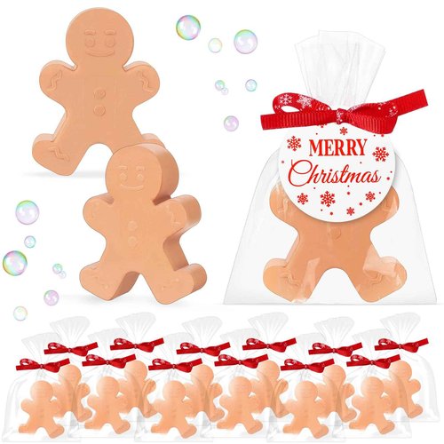 Heigble 90 Pcs Christmas Soap Bars Christmas Gift Bulk with 30 Holiday Glycerin Snowflake Xmas Tree Santa Clause Gingerbread Men Soap 30 Bag 30 Tag for Guest Coworker Bathroom(Brown,Gingerbread)
