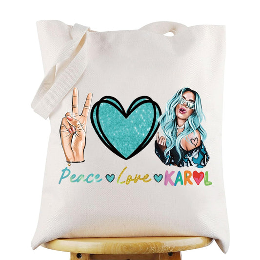 WZMPA Singer Inspired Cosmetic Bag Latin Singer Fans Gift Peace Love Singer Makeup Zipper Pouch Bag For Music Lover (Love KAROL Tote)