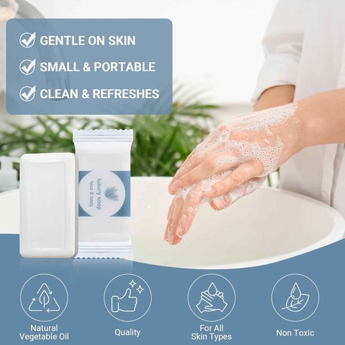 Kacctyen 100 Pcs 0.35oz Mini Bar Soap Bulk Individually Wrapped Bulk Hand Hotel Soap Bars Travel Size Toiletries for Vacation Hospitality Guest Bathroom Rentals