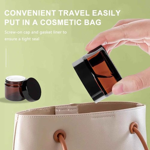 4pcs 1oz 30ml Empty Amber Glass Jar Cream Travel Size Lotion Jars Cosmetic Containers Dispensers with Plastic Black Lid
