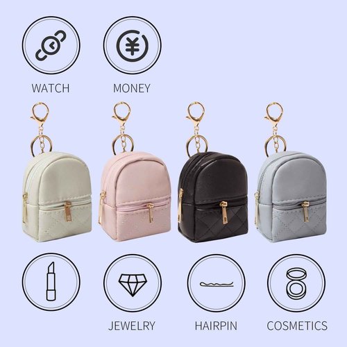 Mini Backpack Cute Cosmetic Bag for Women, Creative Cute Pendant Keychain Key-chains Keyrings PU Leather Makeup Bag Key Pocket Lipstick Bag Card Holder Data Cable Organizer Zipper Pouch (Deep pink)