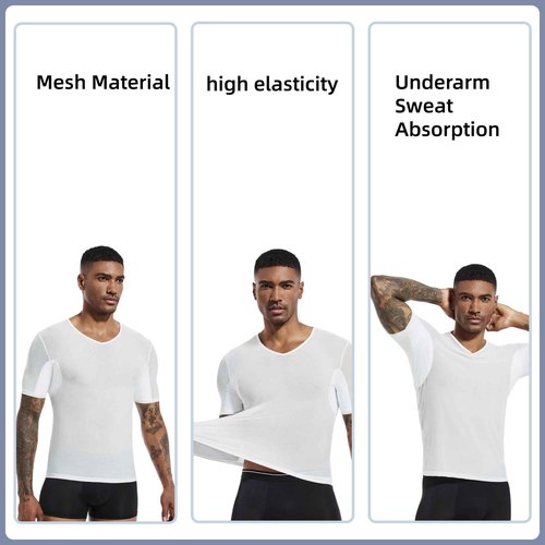 satithry 2 PCS mesh Men's Underarm Anti Sweat Spot Shirt Guard Undershirts with Sweat Pads for Men (US, Alpha, Medium, Regular, Regular, WB)