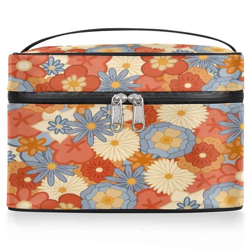 lakefvgk Travel Makeup Bag, Vintage Flower Cosmetic Bag for Women Girls, Portable Large Toiletry Bag Case Organizer for Toiletries Accessories Brushes