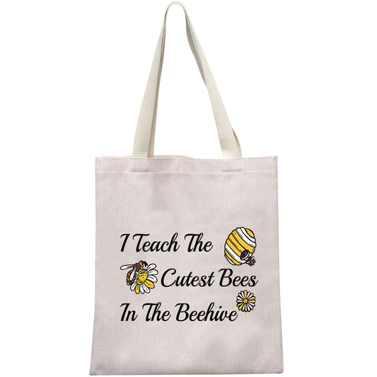 MEIKIUP Bee Keeper Teacher Makeup Bag Bee Teacher Gift Bumbee Honeybee Gift I Teach The Cutest Bees In The Beehive Cosmetic Bag(Beehive tote bag)