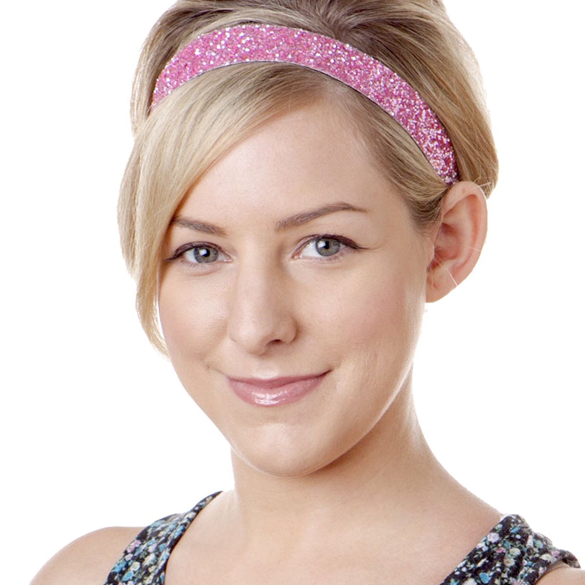 Hipsy Adjustable Non Slip Wide Bling Glitter Headband for Women Girls & Teens (Light Pink)