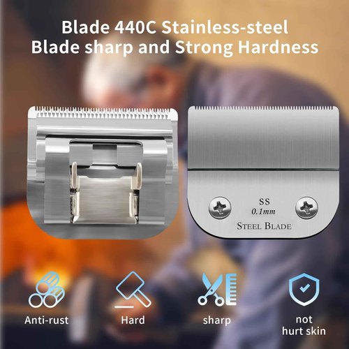 2 Packs Model #64160 Professional Detachable Replacement Stainless-Steel Blades,Cut Length 1/150"(0.1mm),compatible with Andis Ultraedge Outliner Blade/oster Classic 76/Star-Teq/Power-Teq/A5 Clipper