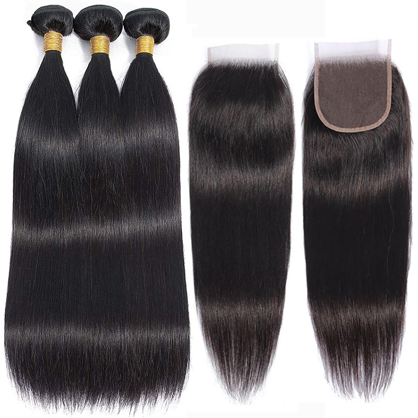 10A Straight Bundles with Closure 20 22 24 with 18 Inch Human Hair Bundles with Closure 100% Unprocessed Brazilian Virgin Human Hair Weave 3 Bundles with Closure HD Lace