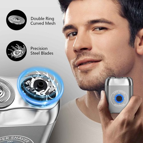 Electric Shaver for Men, Portable Travel Shaver for Face & Beard, IPX7 Waterproof Rechargeable Razor with Detachable Head, Cordless Wet/Dry Shaving, Easy Cleaning, Includes Storage Case (Silver)