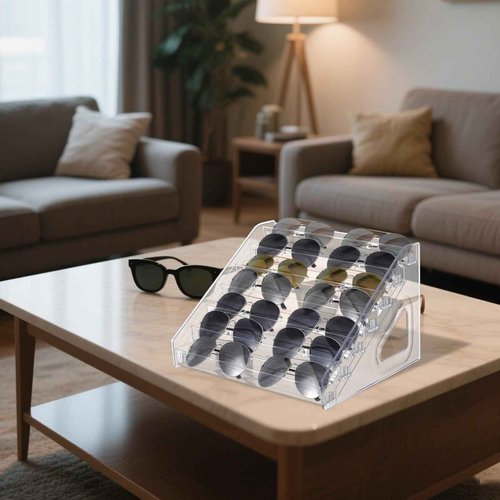 2 Pack 7 Tier Sunglass Organizer Stand, Versatile Clear Acrylic Sunglass Holder Display Stand Sunglass Storage Tray for Highlighting Glasses Makeup Nail Polish Graded Cards