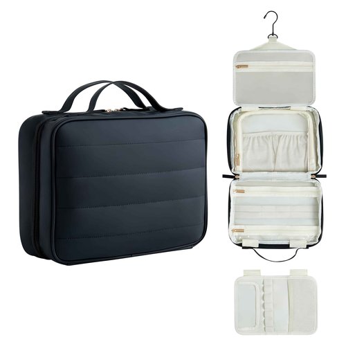 belaven Toiletry Bag, Travel Bag for Women & Men, Portable Cosmetic Bag with Hanging Hook, Durable, Waterproof for Shampoo, Makeup, Essentials, Toiletries Acessories (Black)