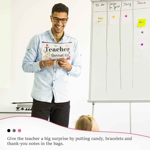 Frienda 48 Pieces Teacher Appreciation Present Set 24 Pcs Teacher Survival Kit Makeup Bag Pouch 24 Pcs Blessing Card Bracelet Cosmetic Bag Kit for Back to School Thanksgiving Party