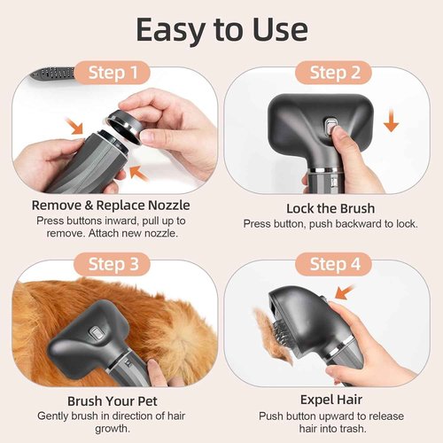 Morlivan Dog Hair Dryer with Slicker Brush, High Velocity Pet Blow Dryer for Grooming, Low Heat Low Noise Dog Grooming Supplies for Home Use, Includes 4 Nozzles for Drying & Brushing, Gray