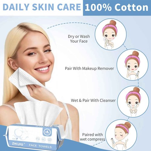 Disposable Face Towels 600 Count, Ultra Soft & Thick Facial Towels for Sensitive Skin, Biodegradable & Lint-Free Makeup Remover Dry Wipes, Multi-Purpose Cleansing Towelettes for Face Wipes