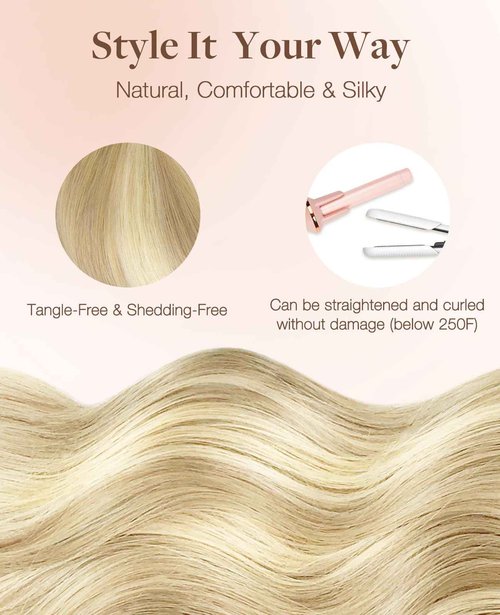 GOO GOO Invisi Edge Tape in Hair Extensions Human Hair, 18A/613A Dark Blonde Highlighted Bleach Blonde, 6pcs 20inch 18g, Virgin Remy Hair, Seamless Injected Tape, Natural Look