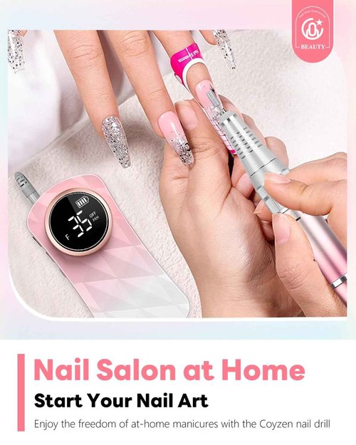 CozyZen Portable Professional Nail Drill, 35,000 RPM Rechargeable Electric Nail File, Cordless E-File Machine with Extended Battery Life, Lightweight Design for Manicure & Pedicure (Gradient Pink)