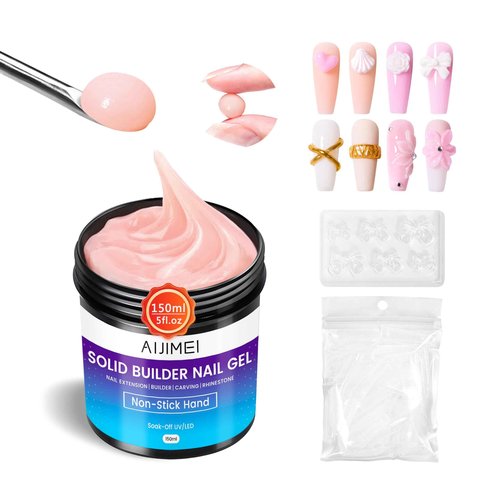 AIJIMEI Solid Builder Hard Gel for Nails Extension Nail Thickening Solution Solid Nail Builder Gel No Stick Hand 3D Sculpture Carving for Nail Art Design(Nude, 150ml/5Fl.oz)