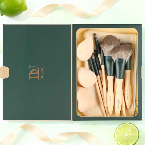 DUcare Christmas Makeup Gift Set 18PCS,with 14pcs Makeup Brush Set 3Pcs Makeup Sponges 1PC Cosmetic Bag for Foundation Blending Powder Blush Concealers Eye Shadows
