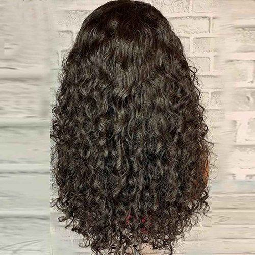 Curly V Part Wig Water Wave No Leave Out V Part Wigs Full Head Clip In Upgrade U Part Glueless Half Wigs for Black Women Premium Fiber & Remy Human Hair Blended (Natural Black, 22 Inch)
