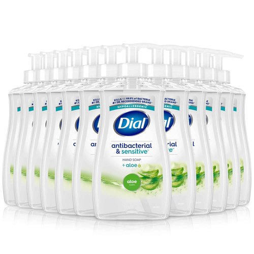 Dial Antibacterial Defense Liquid Hand Soap + Aloe, Aloe Scent, 11 Fl Oz (Pack of 12), Dermatologist-Tested Hand Wash, Gentle Formula