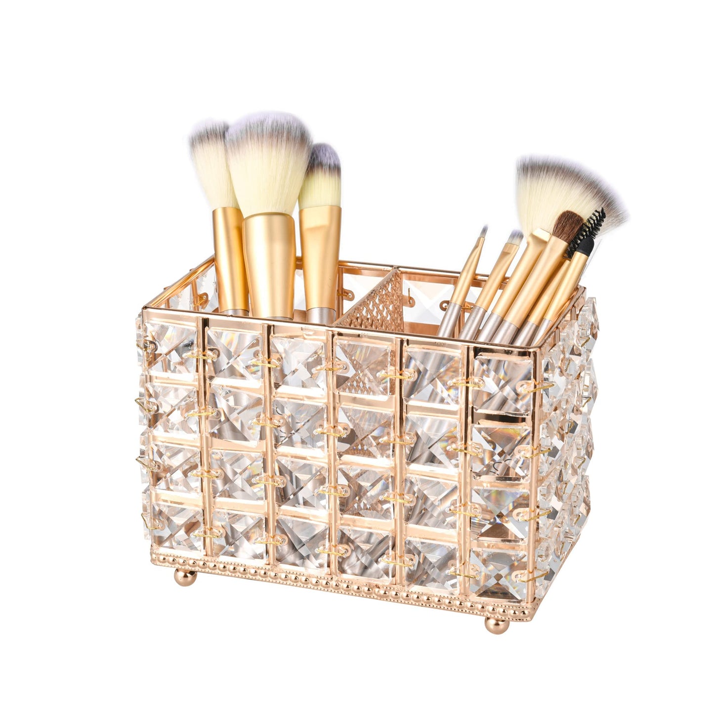 Feyarl Crystal Makeup Brush Holder Bling Sparkly Handcrafted Comb Brush Pen Pencil Holder Pot Cup Storage Cosmetic Tools Organizer Container Gorgeous Decor for Dresser Table Office (Gold)