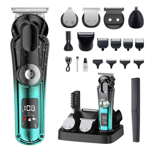 KOMINGDON 20 Piece Hair Clipper Beard Trimmer for Men, All-in-One Men's Grooming Kit for Nose,Ear,Body,Mustache, Cordless Electric Shaver Razor with IPX7 Waterproof,120-Min Runtime,LED Display